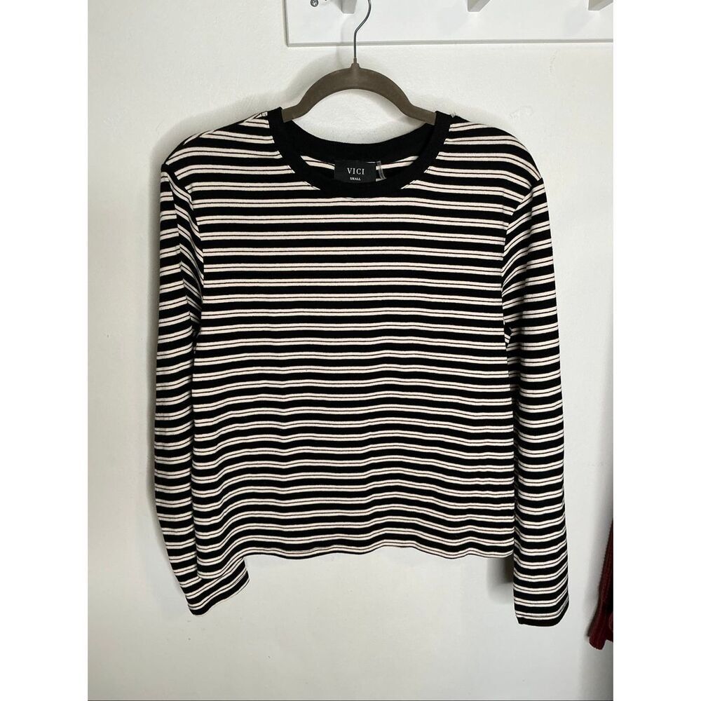 Vici Striped Long Sleeve Shirt | Black and White in Small